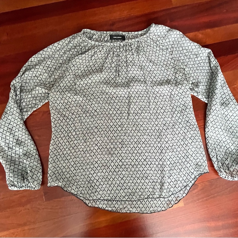 Isabel Marant Silk Blouse Lattice Pattern Green and Black Sz40